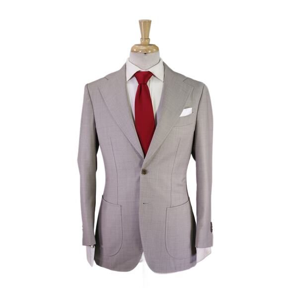 Suitsupply Havana Wide Lapel Patch Pocket Taupe Gray Wool Suit 36R 36S